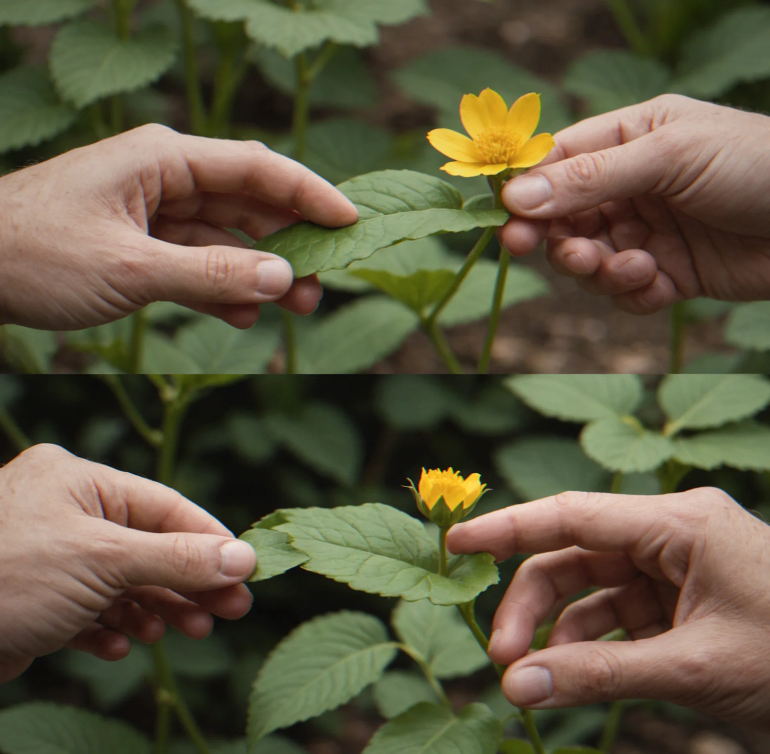 Hands gently moving control sliders with a serene expression visible, soft natural lighting