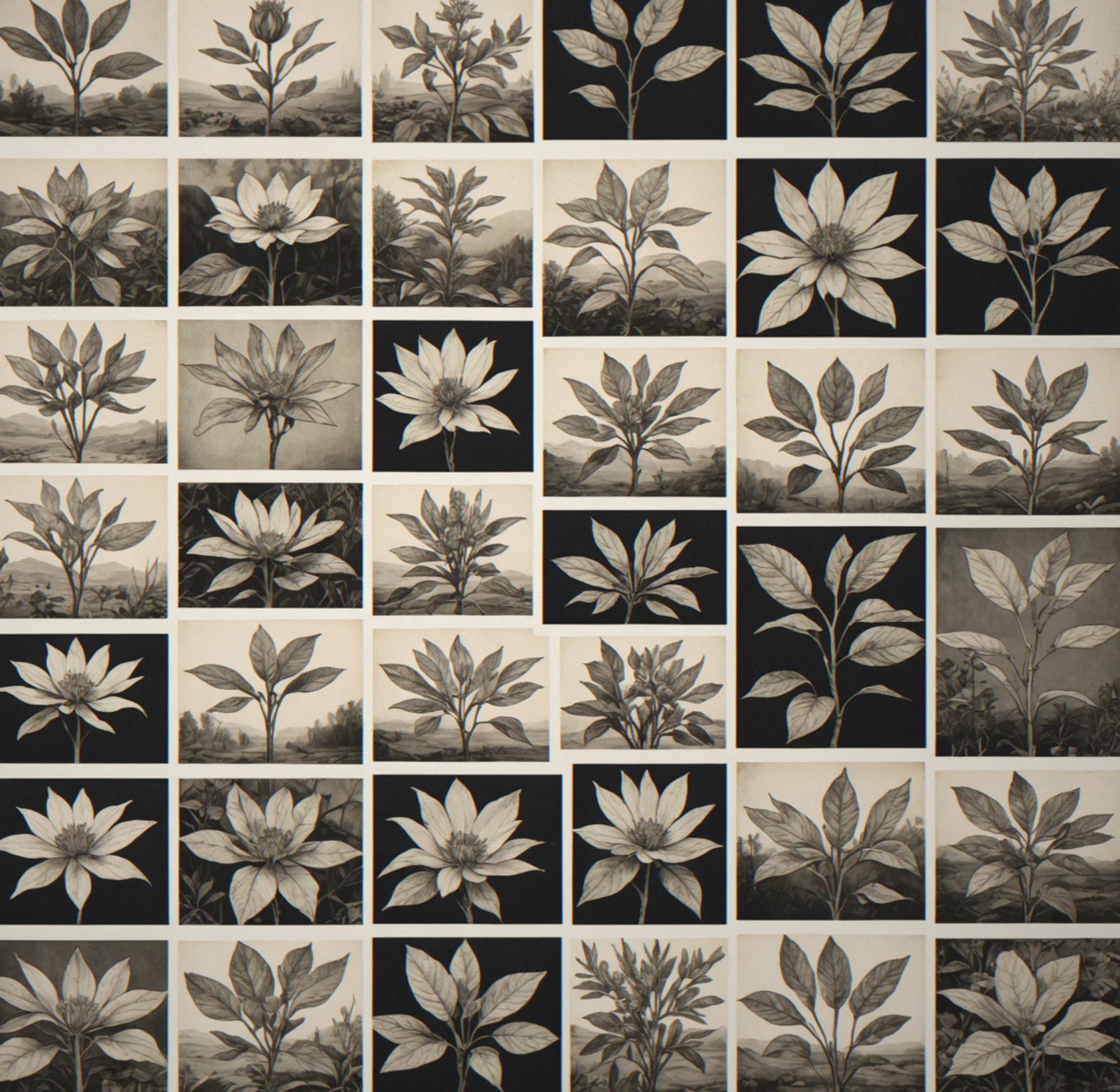 A grid of 12 hand-drawn scene thumbnails showing different environments waiting to be restored